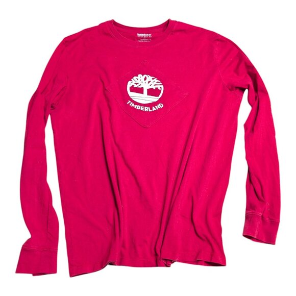 Timberland Long Sleeve T-Shirt Men's L Burgundy Red Graphic Logo Crafted Since - Picture 6 of 6